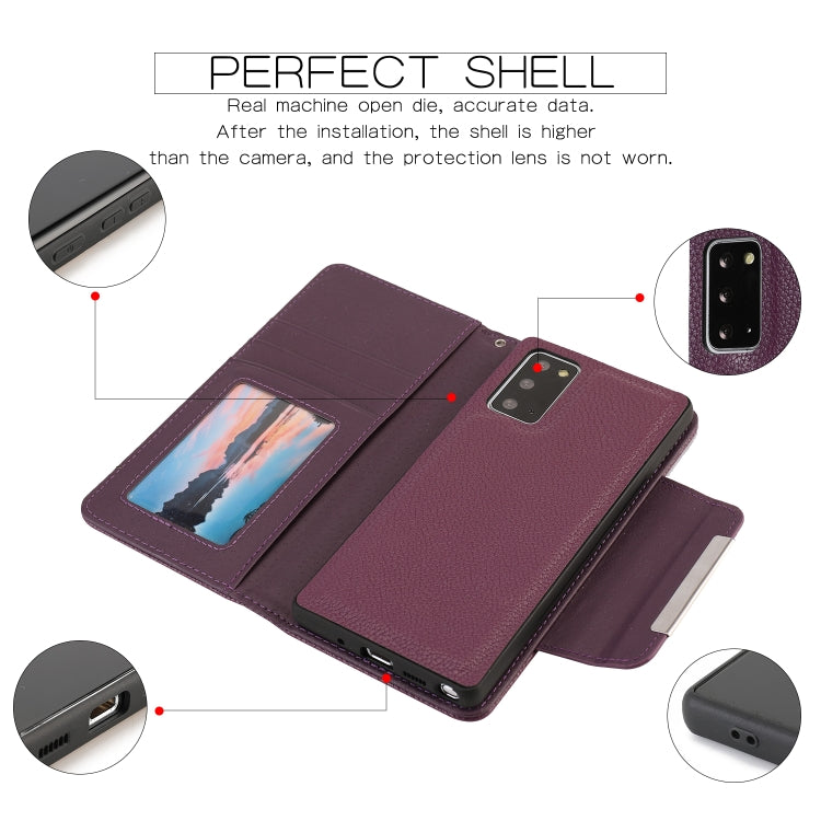 For Samsung Galaxy S20 FE Litchi Texture Horizontal Flip Buckle Detachable Magnetic PU Leather Case with Card Slots & Wallet & Photo Frame
