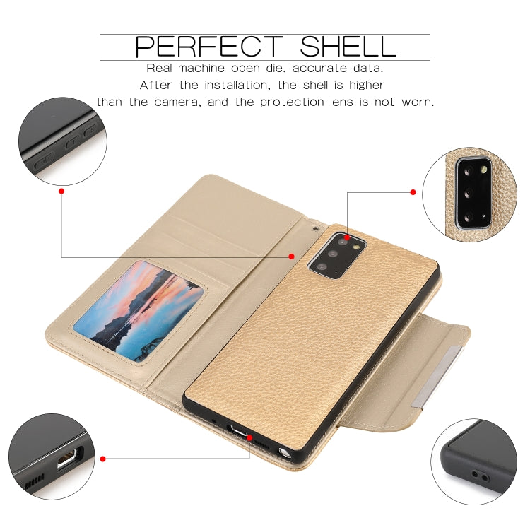 For Samsung Galaxy S20 FE Litchi Texture Horizontal Flip Buckle Detachable Magnetic PU Leather Case with Card Slots & Wallet & Photo Frame