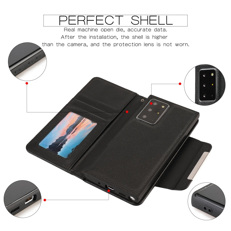For Samsung Galaxy Note20 Ultra Litchi Texture Horizontal Flip Buckle Detachable Magnetic PU Leather Case with Card Slots & Wallet & Photo Frame