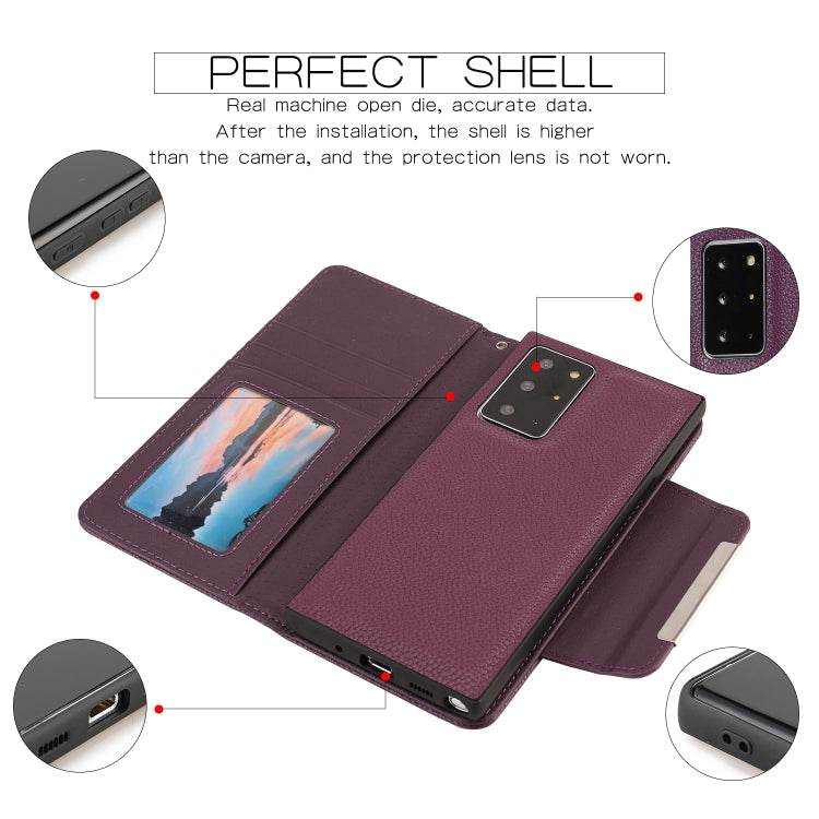 For Samsung Galaxy Note20 Ultra Litchi Texture Horizontal Flip Buckle Detachable Magnetic PU Leather Case with Card Slots & Wallet & Photo Frame