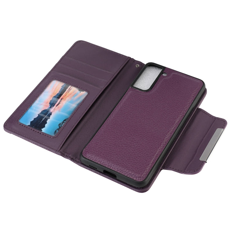For Samsung Galaxy S21 5G Litchi Texture Horizontal Flip Buckle Detachable Magnetic PU Leather Case with Card Slots & Wallet & Photo Frame