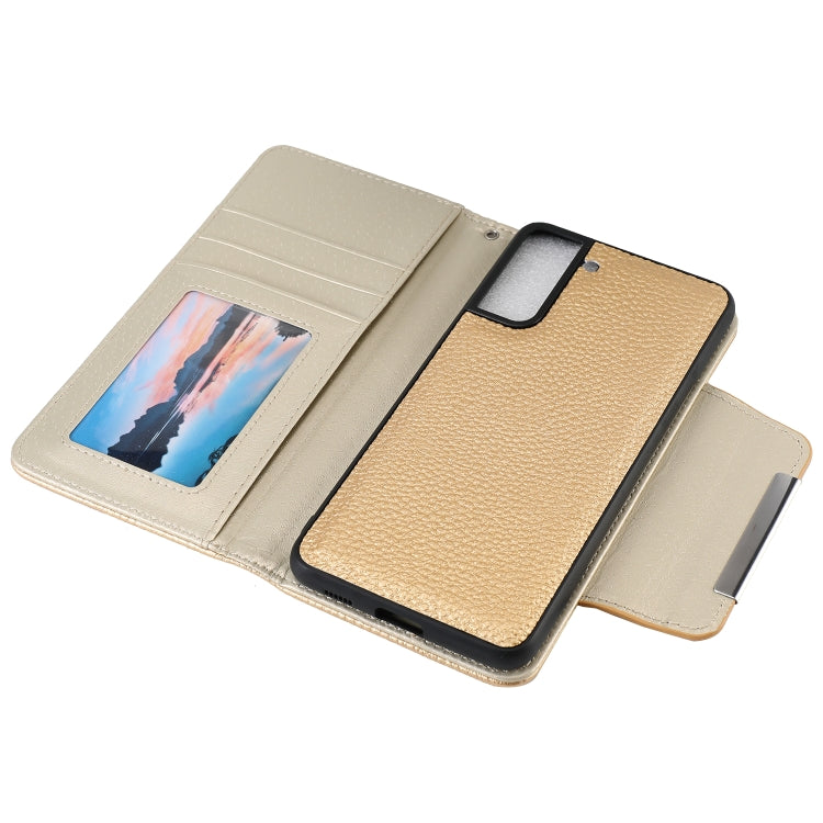 For Samsung Galaxy S21 5G Litchi Texture Horizontal Flip Buckle Detachable Magnetic PU Leather Case with Card Slots & Wallet & Photo Frame