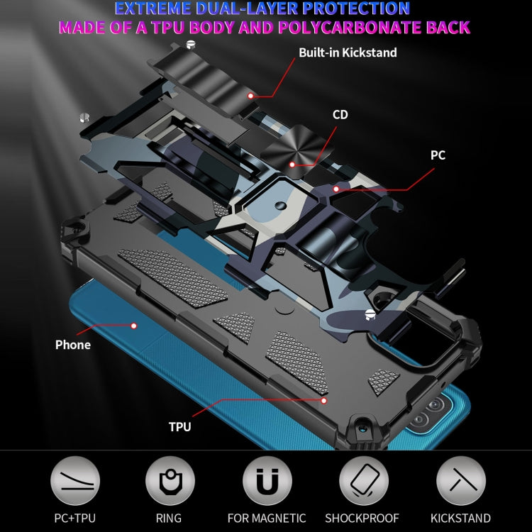 For Samsung Galaxy A42 Camouflage Armor Shockproof TPU + PC Magnetic Protective Case with Holder