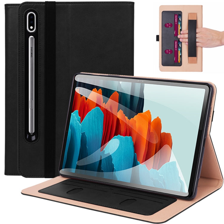 For Samsung Galaxy Tab S8 / Galaxy Tab S7 / T870 Business Retro PU Horizontal Flip Leather Case with Holder & Card Slots & Hand Strap