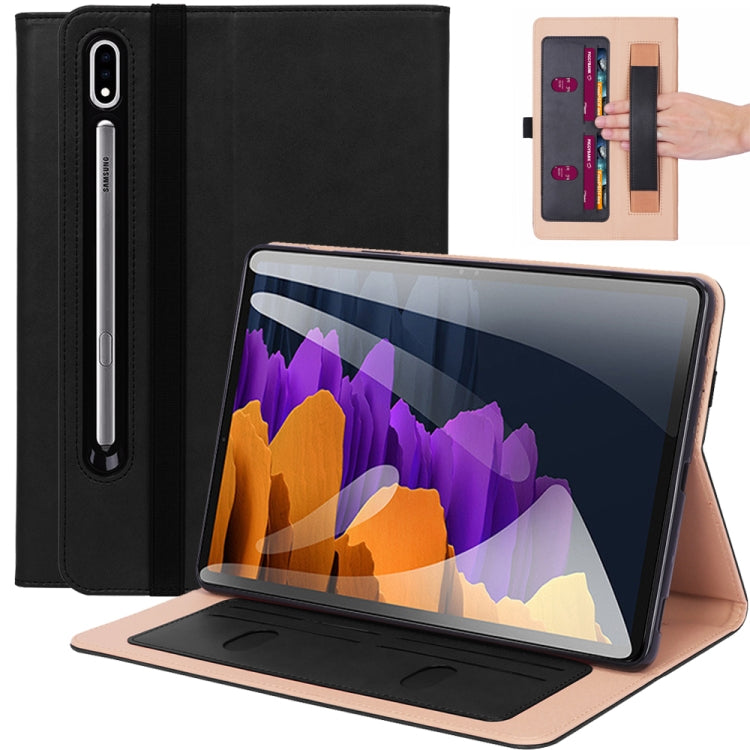 For Samsung Galaxy Tab S8+ / Tab S8 Plus / Tab S7 FE / Tab S7+ / T970 Business Retro PU Horizontal Flip Leather Case with Holder & Card Slots & Hand Strap