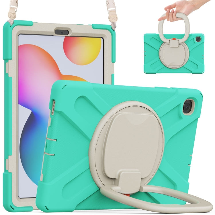For Samsung Galaxy Tab S6 Lite P610 Silicone + PC Protective Case with Holder & Shoulder Strap