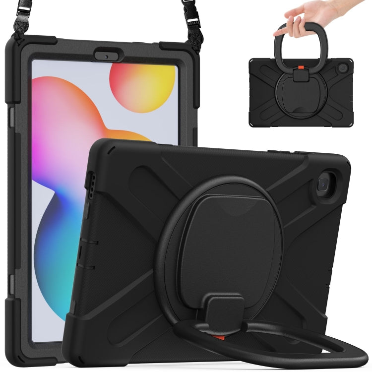 For Samsung Galaxy Tab S6 Lite P610 Silicone + PC Protective Case with Holder & Shoulder Strap
