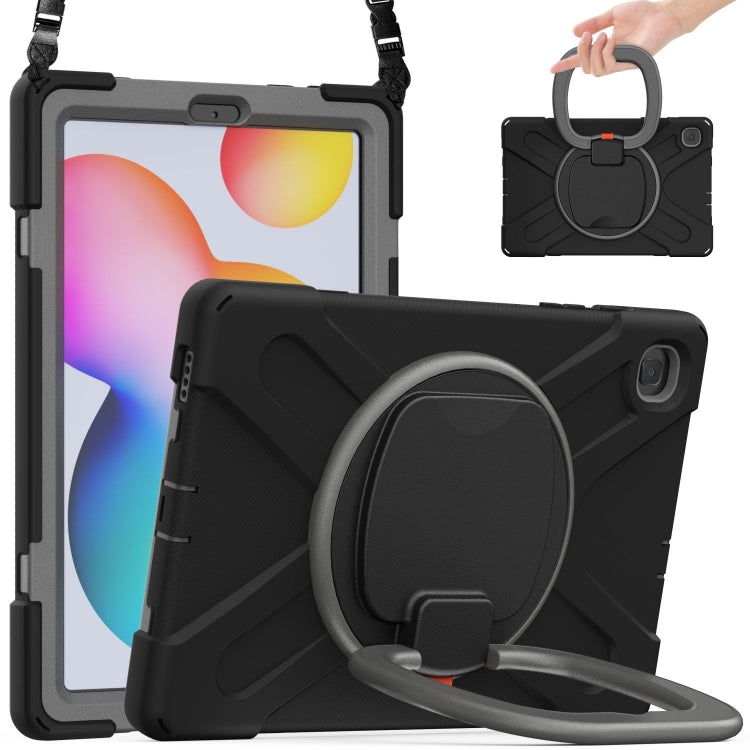 For Samsung Galaxy Tab S6 Lite P610 Silicone + PC Protective Case with Holder & Shoulder Strap