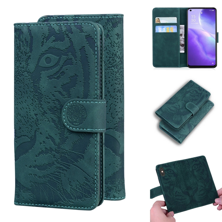 For OPPO Reno 5 4G / Reno 5 5G Tiger Embossing Pattern Horizontal Flip Leather Case with Holder & Card Slots & Wallet