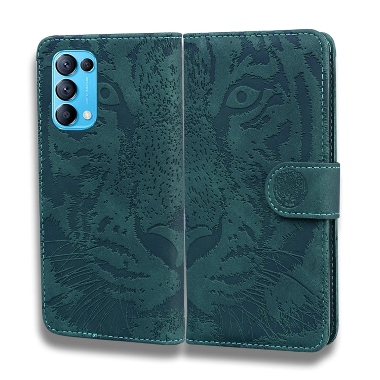 For OPPO Reno 5 4G / Reno 5 5G Tiger Embossing Pattern Horizontal Flip Leather Case with Holder & Card Slots & Wallet