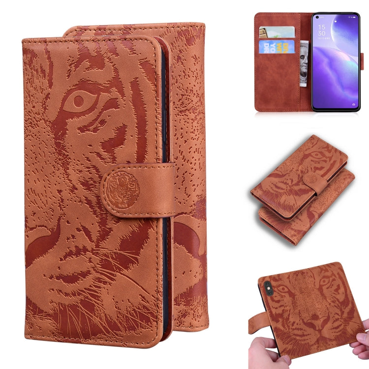 For OPPO Reno 5 4G / Reno 5 5G Tiger Embossing Pattern Horizontal Flip Leather Case with Holder & Card Slots & Wallet