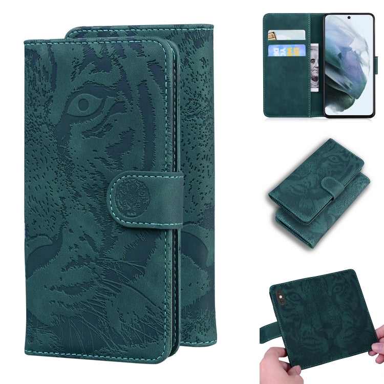 For Samsung Galaxy S21 FE Tiger Embossing Pattern Horizontal Flip Leather Case with Holder & Card Slots & Wallet