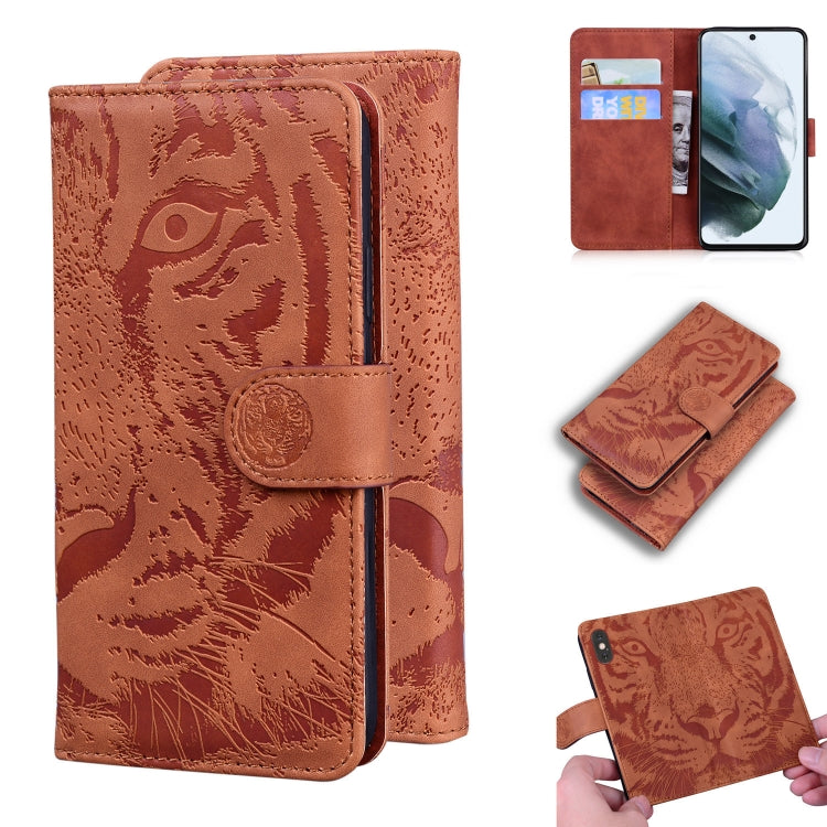 For Samsung Galaxy S21 FE Tiger Embossing Pattern Horizontal Flip Leather Case with Holder & Card Slots & Wallet