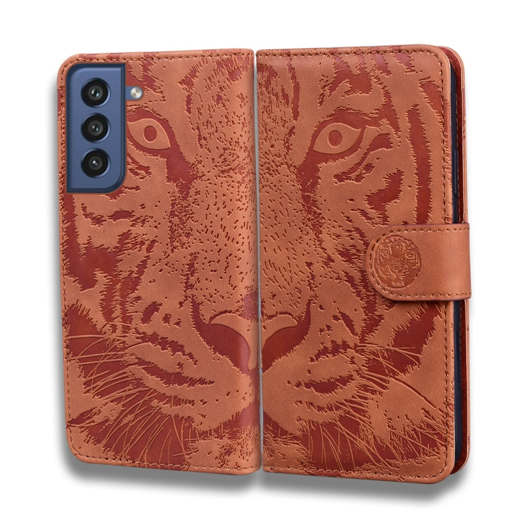 For Samsung Galaxy S21 FE Tiger Embossing Pattern Horizontal Flip Leather Case with Holder & Card Slots & Wallet