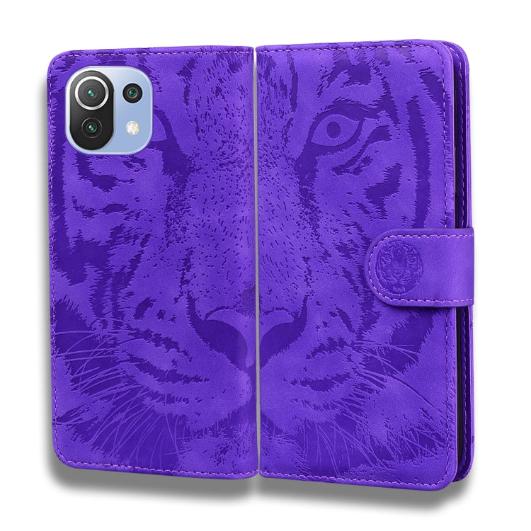 For Xiaomi Mi 11 Lite Tiger Embossing Pattern Horizontal Flip Leather Case with Holder & Card Slots & Wallet
