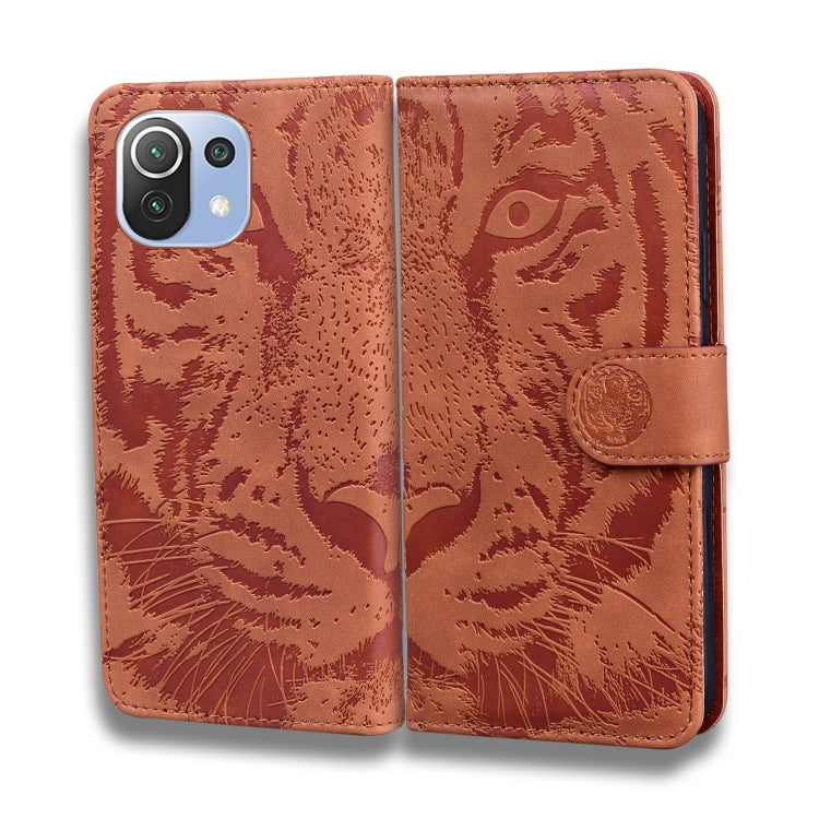 For Xiaomi Mi 11 Lite Tiger Embossing Pattern Horizontal Flip Leather Case with Holder & Card Slots & Wallet