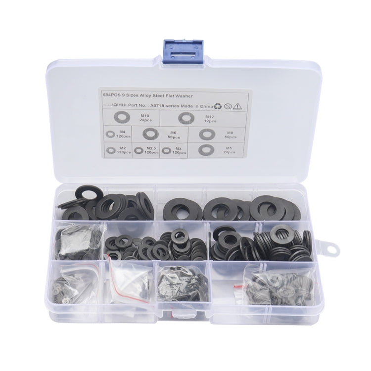 A5718 684 PCS 9 Sizes Black Carbon Steel Flat Washers Set