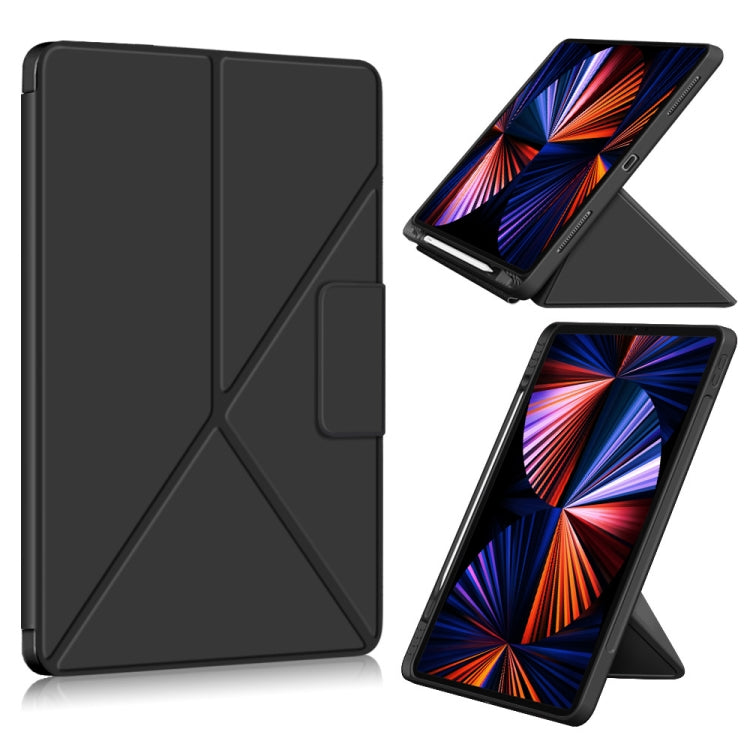 For iPad Pro 12.9 2022 / 2021 Multi-folding Horizontal Flip PU Leather Shockproof Tablet Case with Holder & Sleep / Wake-up Function
