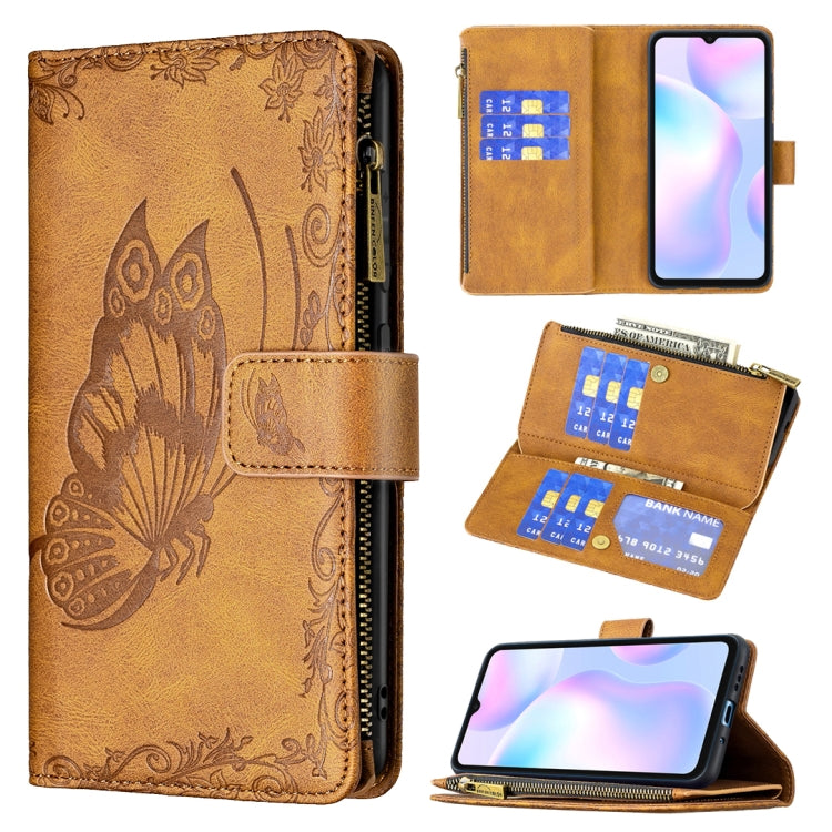 For Xiaomi Redmi 9A Flying Butterfly Embossing Pattern Zipper Horizontal Flip Leather Case with Holder & Card Slots & Wallet