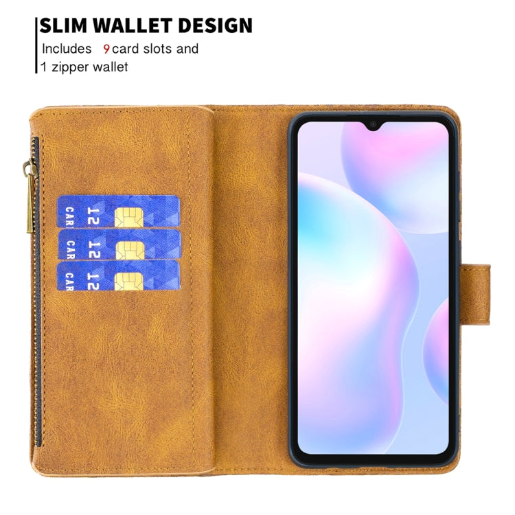 For Xiaomi Redmi 9A Flying Butterfly Embossing Pattern Zipper Horizontal Flip Leather Case with Holder & Card Slots & Wallet