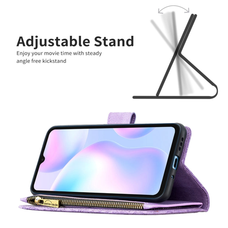 For Xiaomi Redmi 9A Flying Butterfly Embossing Pattern Zipper Horizontal Flip Leather Case with Holder & Card Slots & Wallet