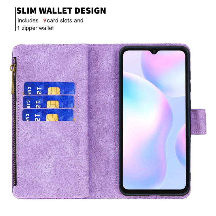 For Xiaomi Redmi 9A Flying Butterfly Embossing Pattern Zipper Horizontal Flip Leather Case with Holder & Card Slots & Wallet