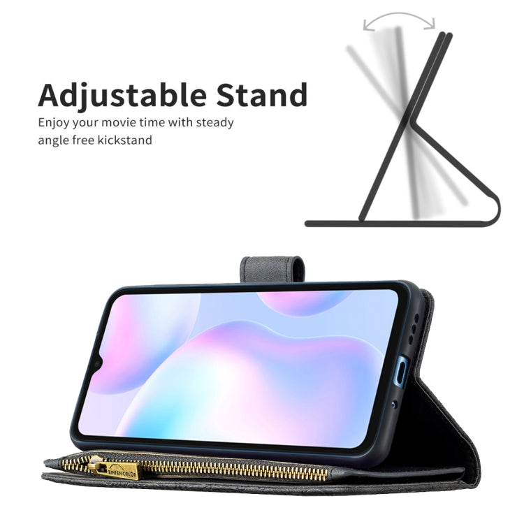 For Xiaomi Redmi 9A Flying Butterfly Embossing Pattern Zipper Horizontal Flip Leather Case with Holder & Card Slots & Wallet