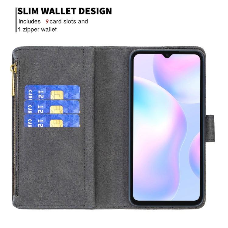 For Xiaomi Redmi 9A Flying Butterfly Embossing Pattern Zipper Horizontal Flip Leather Case with Holder & Card Slots & Wallet