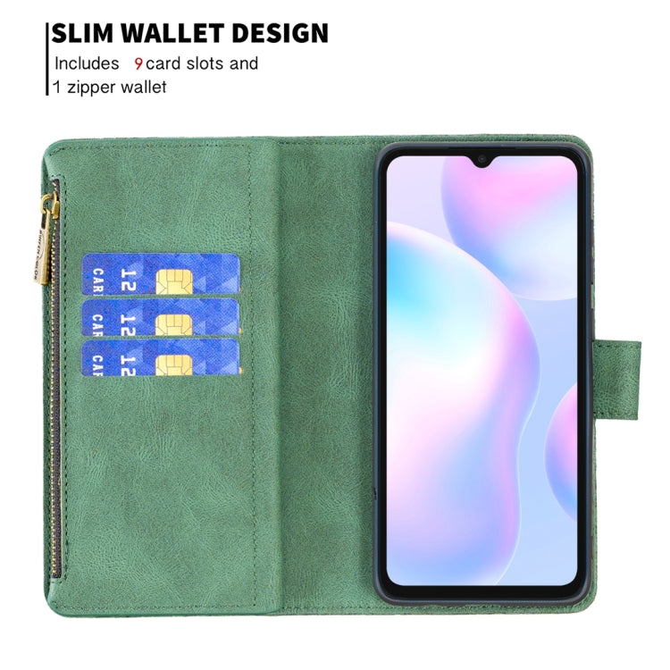 For Xiaomi Redmi 9A Flying Butterfly Embossing Pattern Zipper Horizontal Flip Leather Case with Holder & Card Slots & Wallet