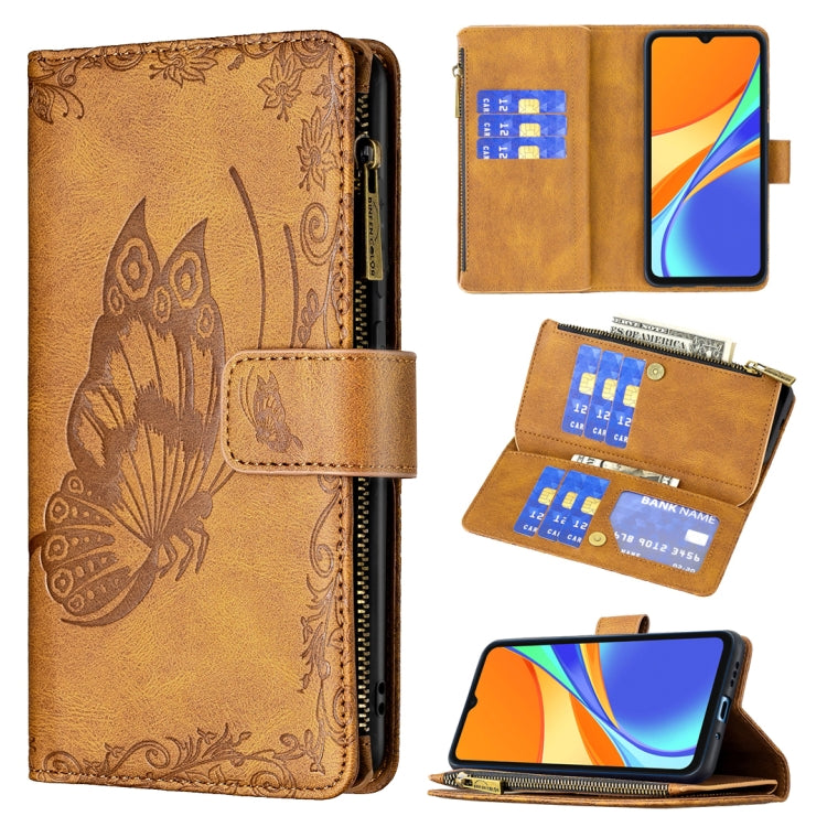 For Xiaomi Redmi 9C Flying Butterfly Embossing Pattern Zipper Horizontal Flip Leather Case with Holder & Card Slots & Wallet