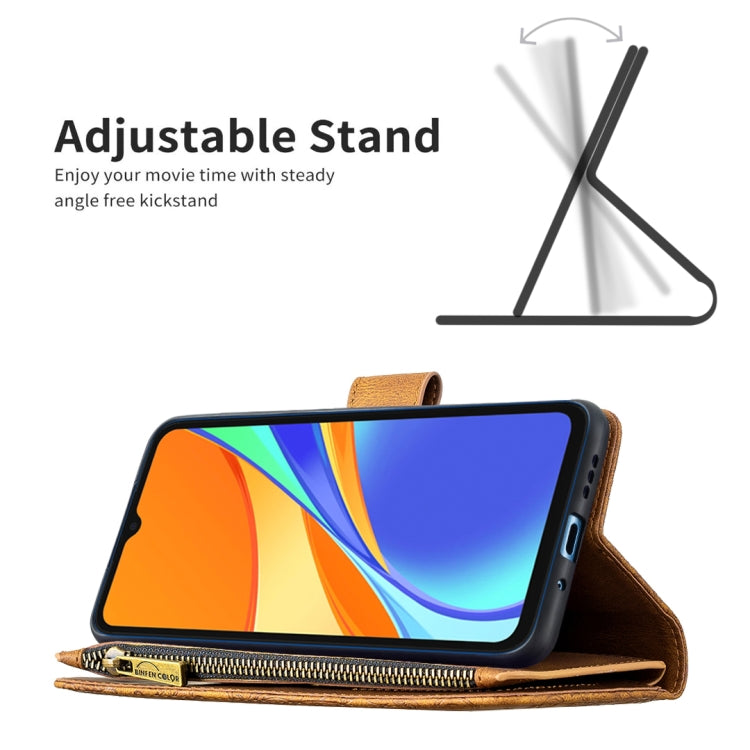 For Xiaomi Redmi 9C Flying Butterfly Embossing Pattern Zipper Horizontal Flip Leather Case with Holder & Card Slots & Wallet