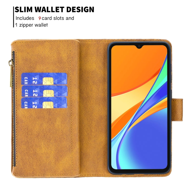 For Xiaomi Redmi 9C Flying Butterfly Embossing Pattern Zipper Horizontal Flip Leather Case with Holder & Card Slots & Wallet
