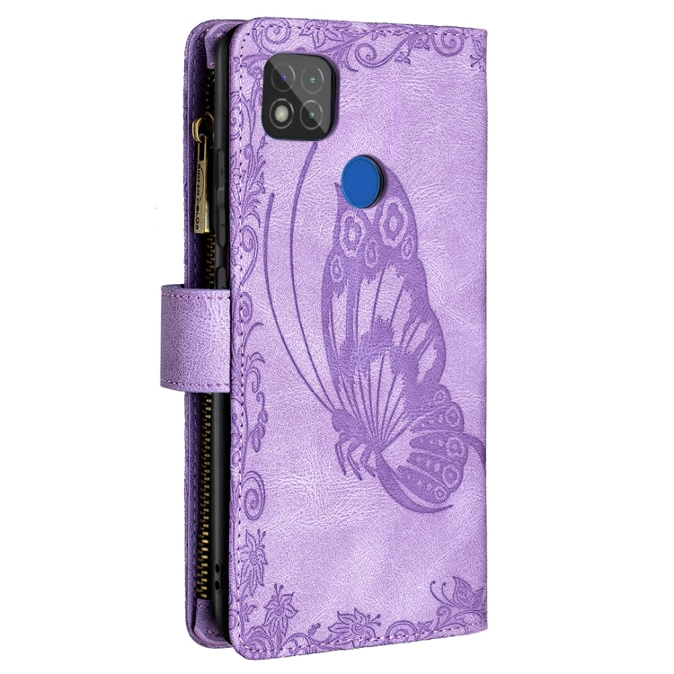 For Xiaomi Redmi 9C Flying Butterfly Embossing Pattern Zipper Horizontal Flip Leather Case with Holder & Card Slots & Wallet
