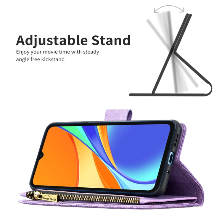 For Xiaomi Redmi 9C Flying Butterfly Embossing Pattern Zipper Horizontal Flip Leather Case with Holder & Card Slots & Wallet