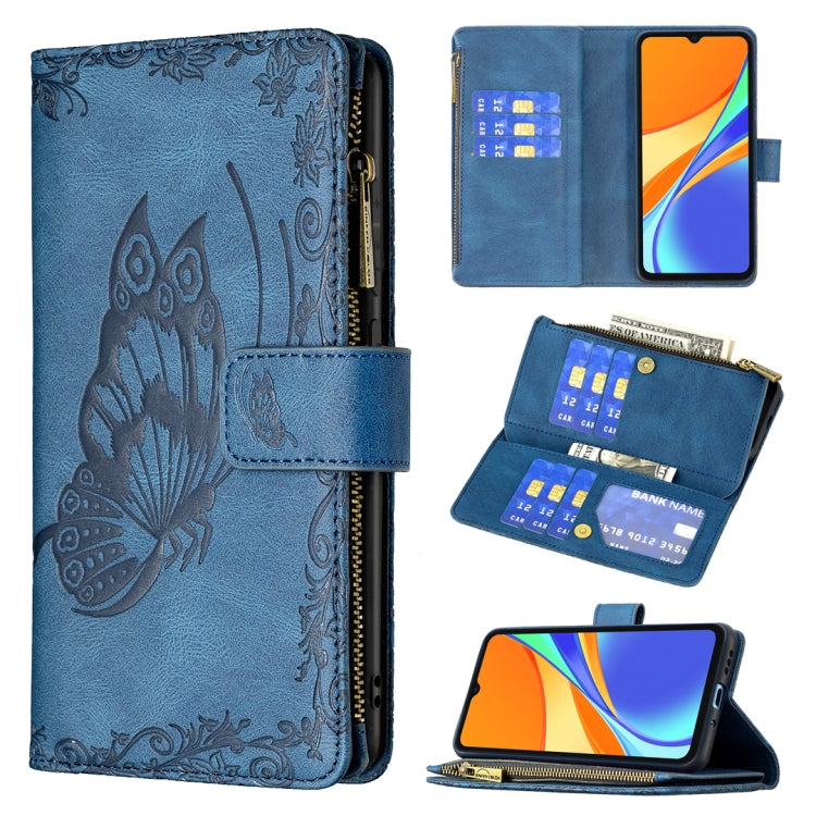 For Xiaomi Redmi 9C Flying Butterfly Embossing Pattern Zipper Horizontal Flip Leather Case with Holder & Card Slots & Wallet