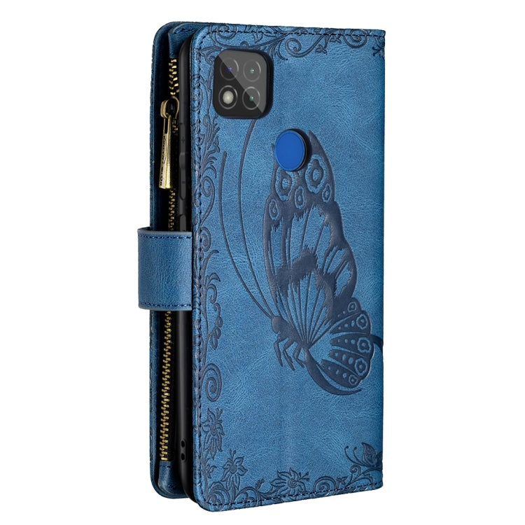 For Xiaomi Redmi 9C Flying Butterfly Embossing Pattern Zipper Horizontal Flip Leather Case with Holder & Card Slots & Wallet