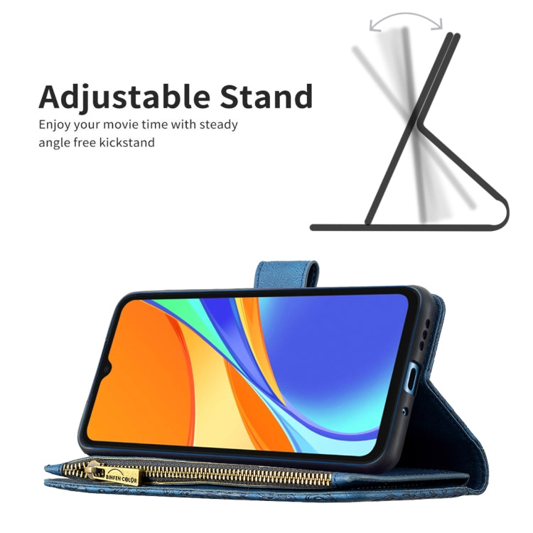 For Xiaomi Redmi 9C Flying Butterfly Embossing Pattern Zipper Horizontal Flip Leather Case with Holder & Card Slots & Wallet