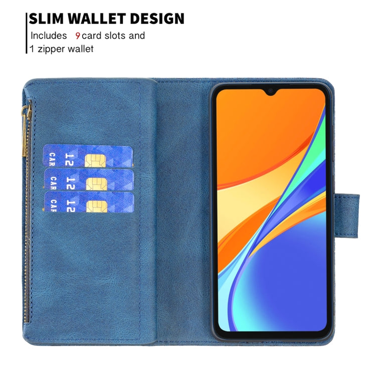 For Xiaomi Redmi 9C Flying Butterfly Embossing Pattern Zipper Horizontal Flip Leather Case with Holder & Card Slots & Wallet