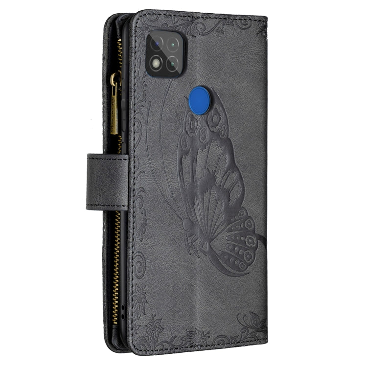 For Xiaomi Redmi 9C Flying Butterfly Embossing Pattern Zipper Horizontal Flip Leather Case with Holder & Card Slots & Wallet