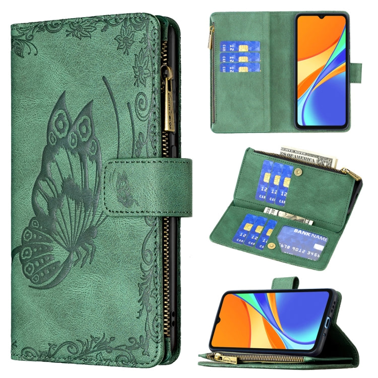 For Xiaomi Redmi 9C Flying Butterfly Embossing Pattern Zipper Horizontal Flip Leather Case with Holder & Card Slots & Wallet