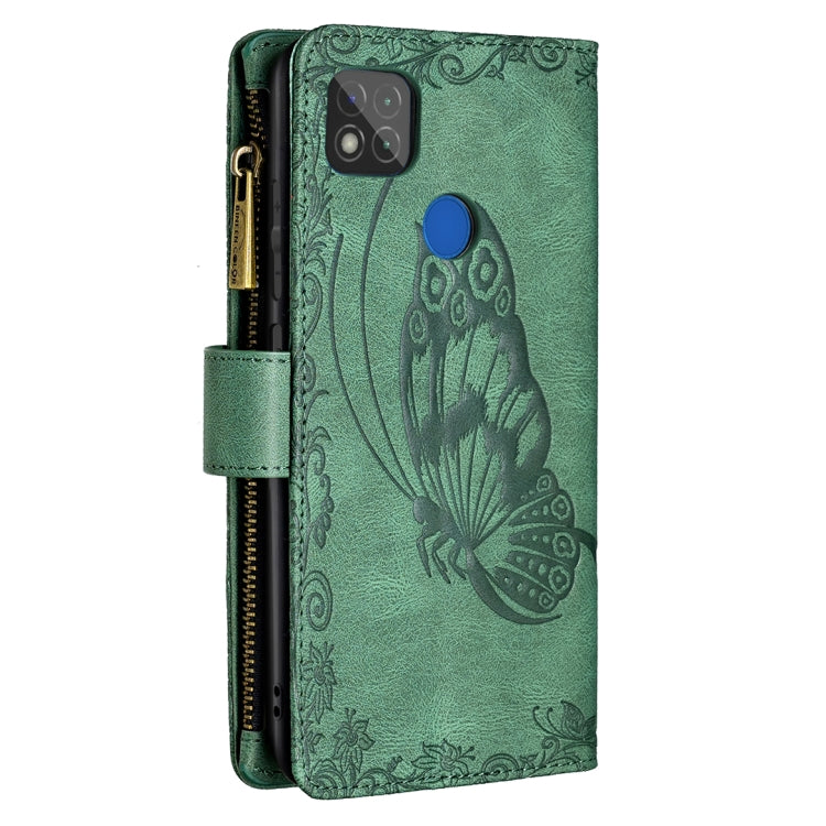 For Xiaomi Redmi 9C Flying Butterfly Embossing Pattern Zipper Horizontal Flip Leather Case with Holder & Card Slots & Wallet