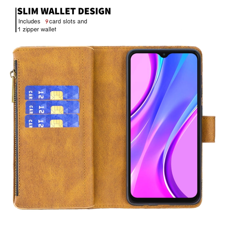 For Xiaomi Redmi 9 Flying Butterfly Embossing Pattern Zipper Horizontal Flip Leather Case with Holder & Card Slots & Wallet