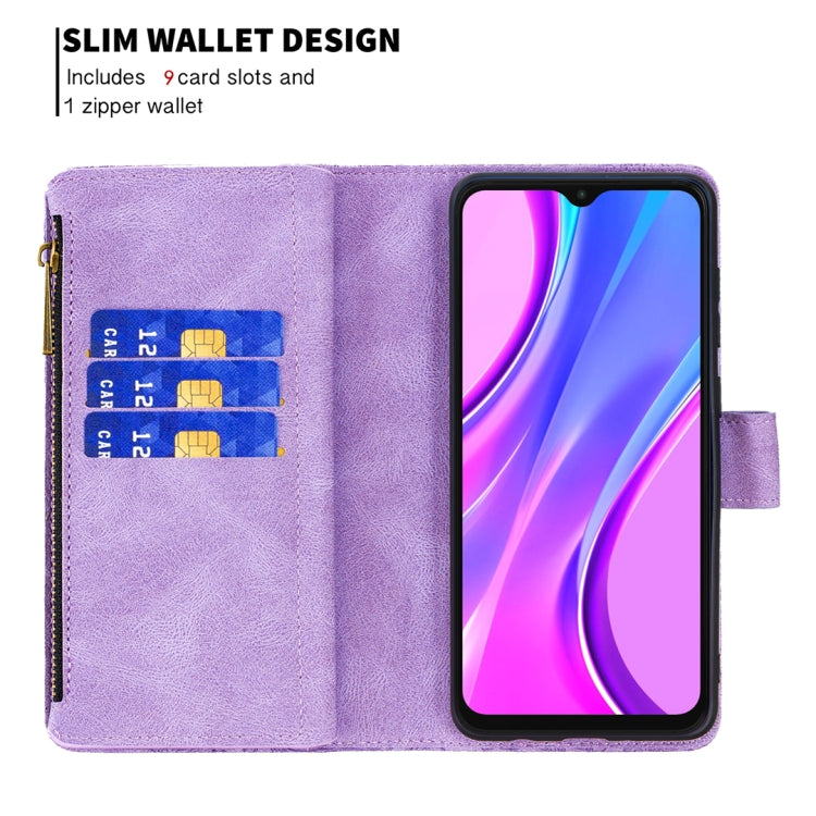 For Xiaomi Redmi 9 Flying Butterfly Embossing Pattern Zipper Horizontal Flip Leather Case with Holder & Card Slots & Wallet