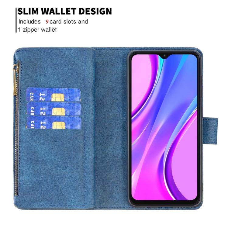 For Xiaomi Redmi 9 Flying Butterfly Embossing Pattern Zipper Horizontal Flip Leather Case with Holder & Card Slots & Wallet