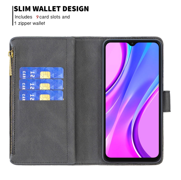 For Xiaomi Redmi 9 Flying Butterfly Embossing Pattern Zipper Horizontal Flip Leather Case with Holder & Card Slots & Wallet