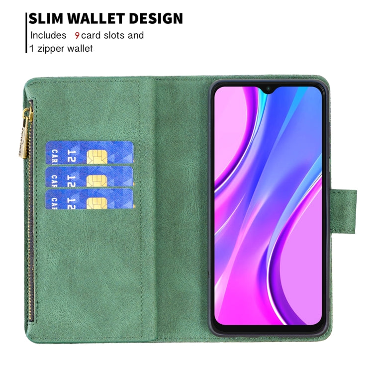 For Xiaomi Redmi 9 Flying Butterfly Embossing Pattern Zipper Horizontal Flip Leather Case with Holder & Card Slots & Wallet