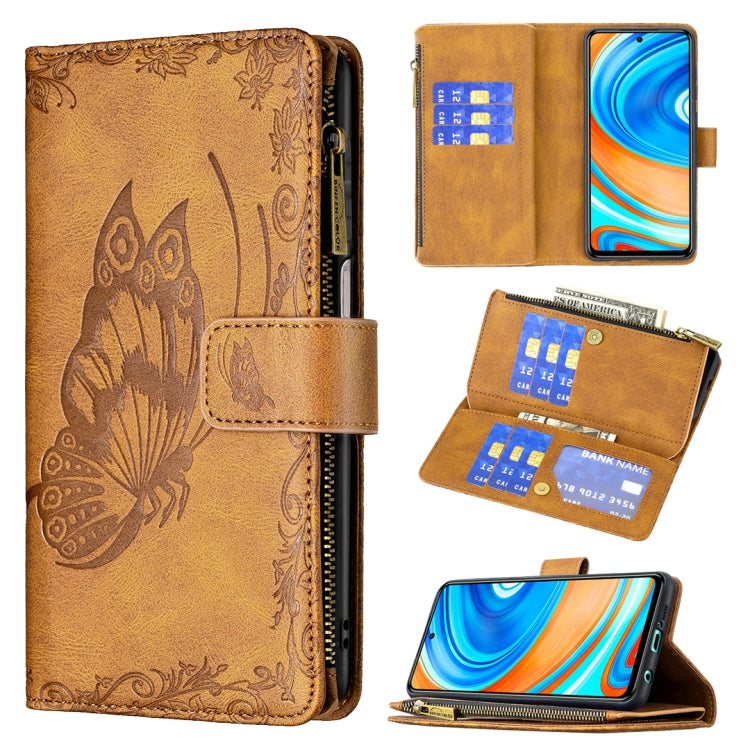 For Xiaomi Redmi Note 9 Pro Max Flying Butterfly Embossing Pattern Zipper Horizontal Flip Leather Case with Holder & Card Slots & Wallet