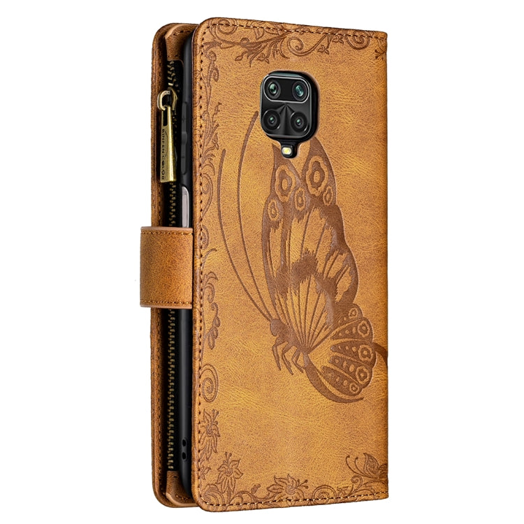 For Xiaomi Redmi Note 9 Pro Max Flying Butterfly Embossing Pattern Zipper Horizontal Flip Leather Case with Holder & Card Slots & Wallet