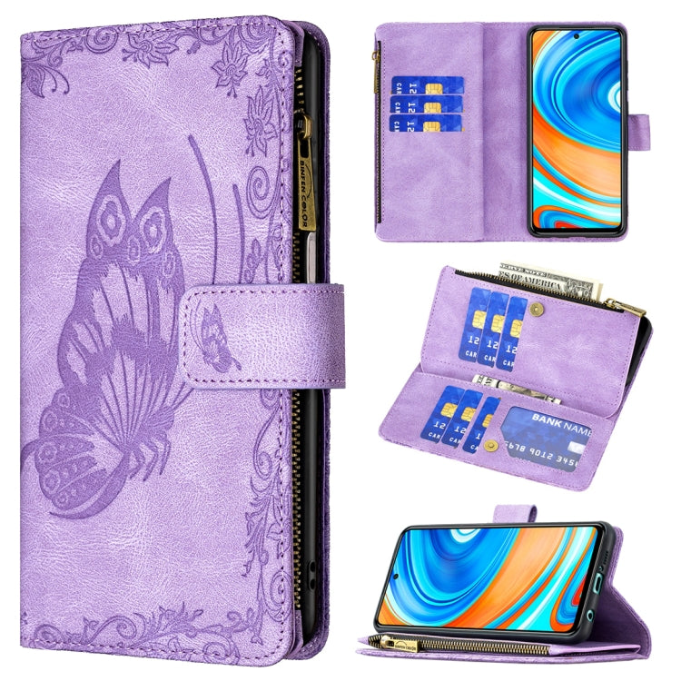 For Xiaomi Redmi Note 9 Pro Max Flying Butterfly Embossing Pattern Zipper Horizontal Flip Leather Case with Holder & Card Slots & Wallet