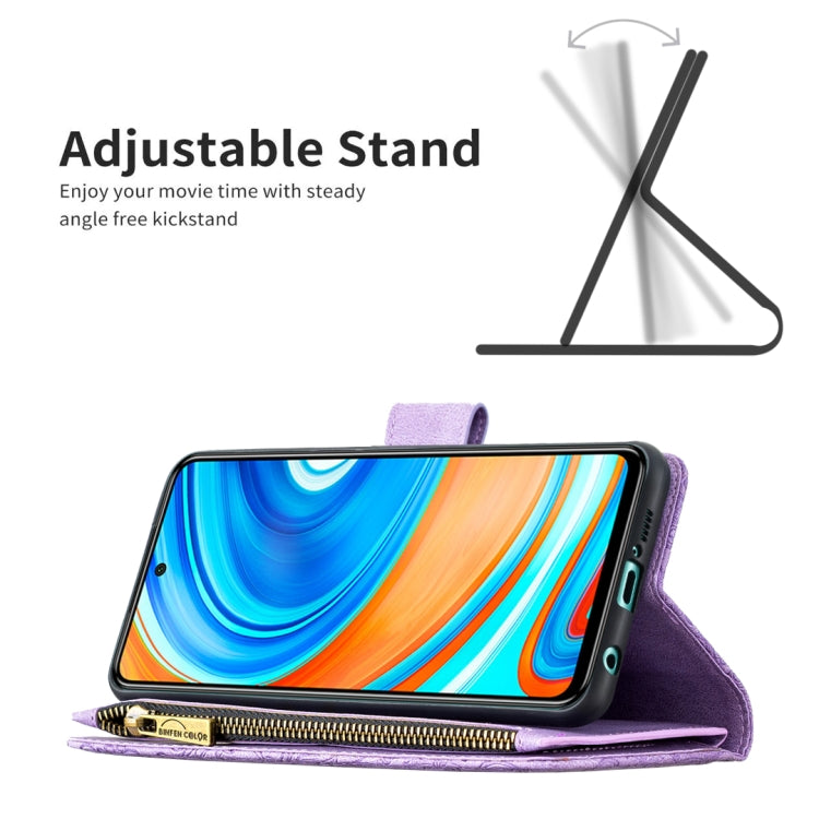 For Xiaomi Redmi Note 9 Pro Max Flying Butterfly Embossing Pattern Zipper Horizontal Flip Leather Case with Holder & Card Slots & Wallet